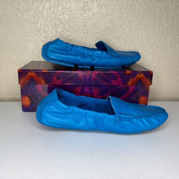 Diana Warner Turquoise Blue Leather Foldy Driving Loafer Women's Size 38/7 - Picture 5 of 12